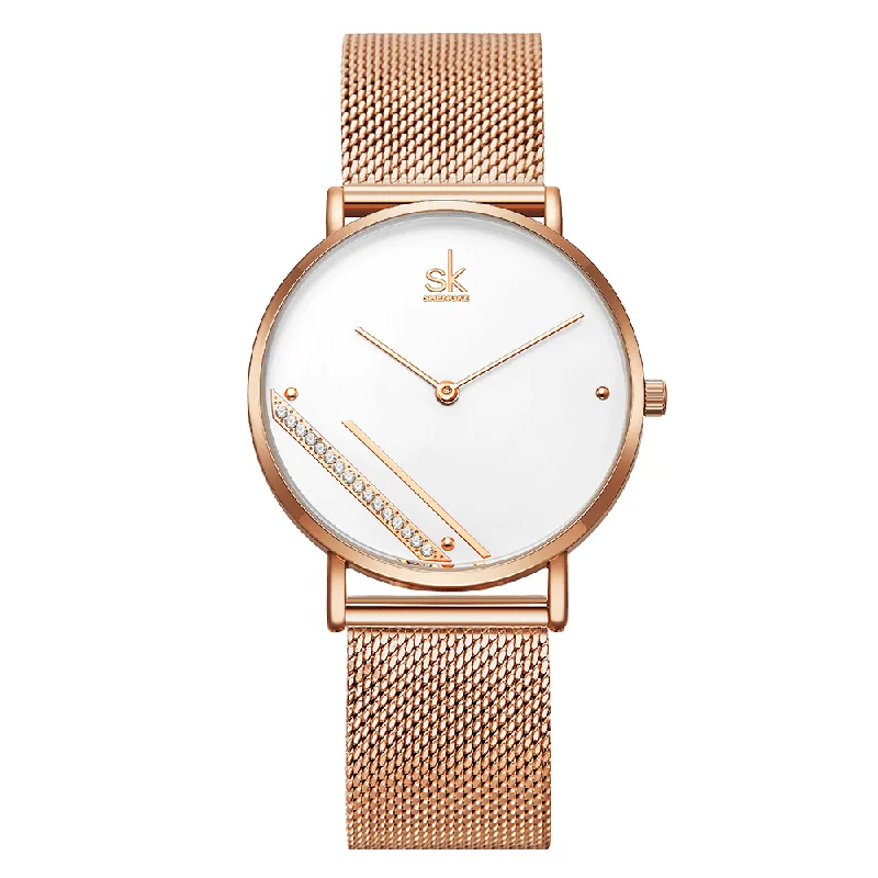 SHENGKE SK Creative Crystal Dial K0106 Women Fashion Simple Ladies Dress Elegant Quartz Watch