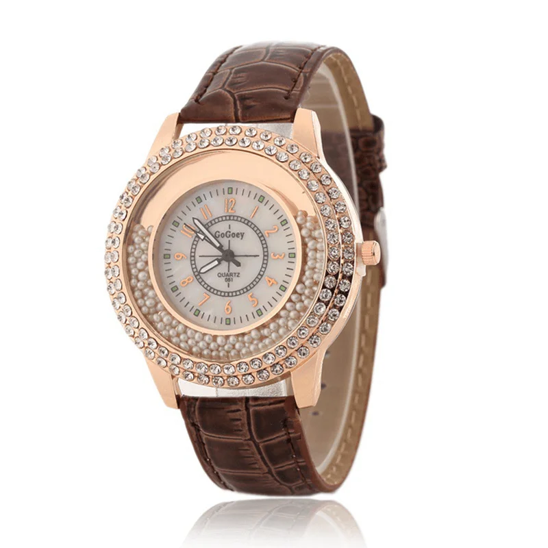 Fashion Ladies Dress Colorful Leather Band Crystal Women Quartz Watch