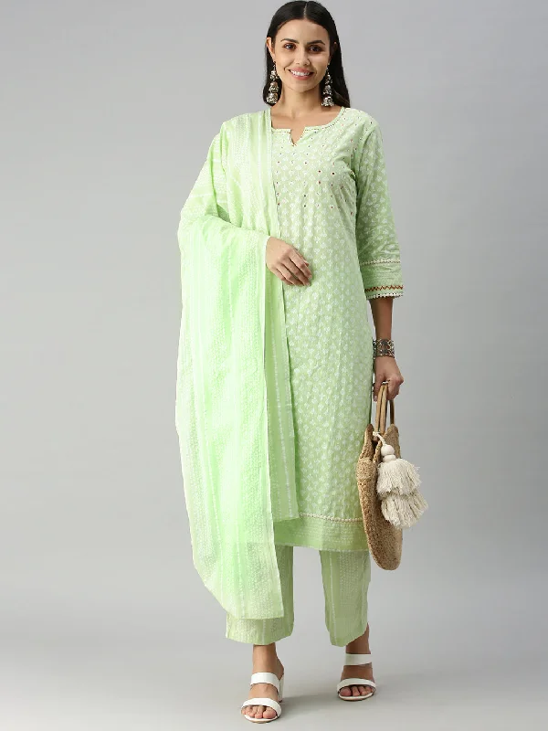 Women Straight Green Printed Kurta and Palazzos-RF-1306-Greenoffwhite