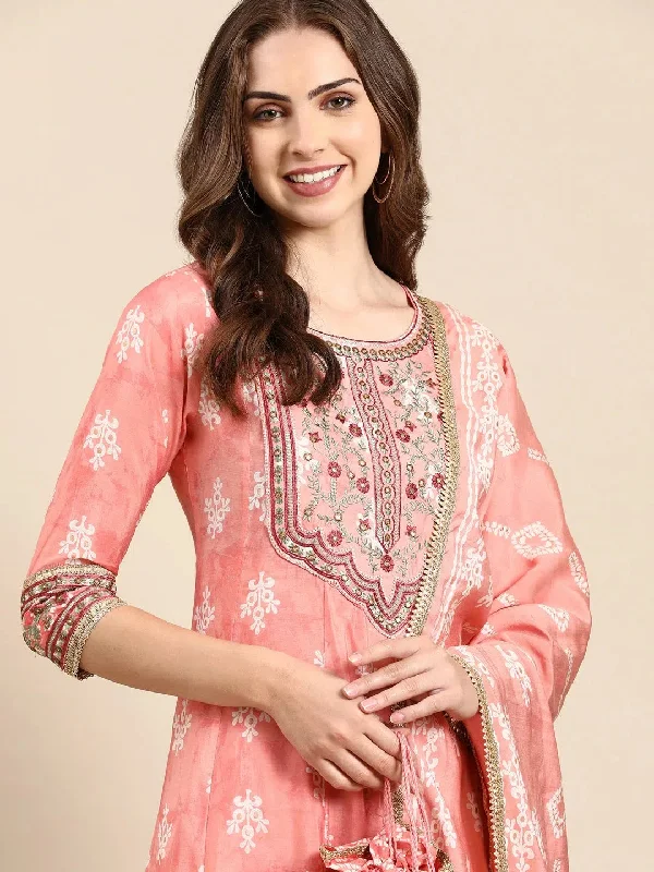 Women's Peach Printed Kurta Set-GW-3439-Peach