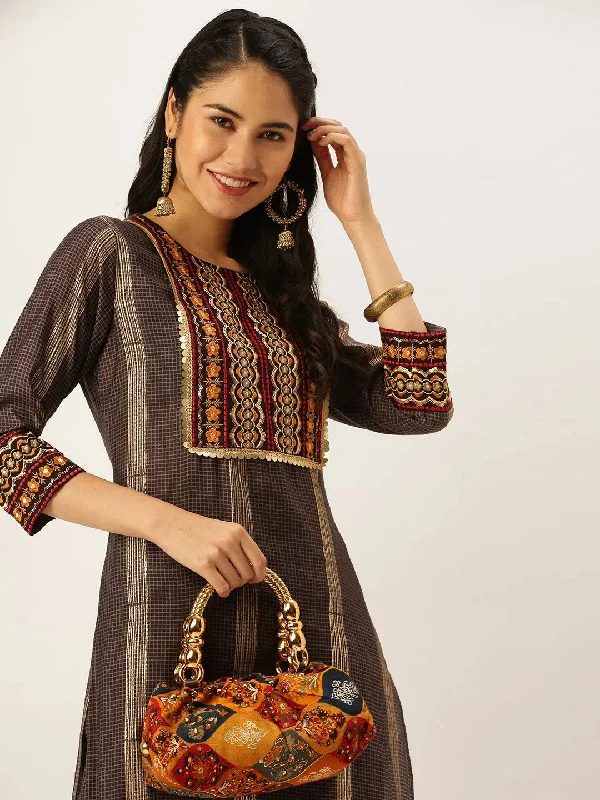 Women's Brown Printed Kurta Sets-GW-2646-Brown