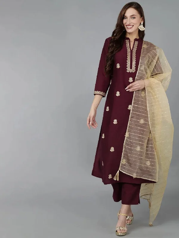 Ahika Women Silk Blend Embroidered Kurta Trouser-PKSKD1706_XS