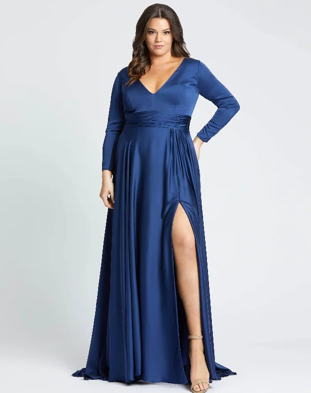 Mac Duggal 55290 Long Sleeve Plus Size Satin Dress