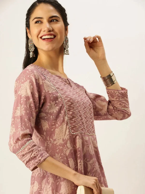 Women's Mauve Printed Kurta Sets-RF-1335-Mauve