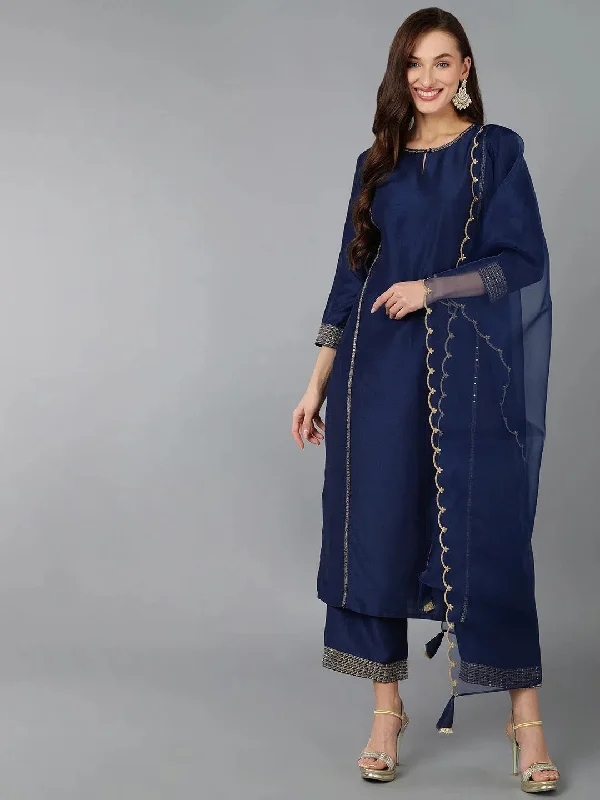 Ahika Women Silk Blend Embroidered Solid Kurta-PKSKD1704_XS