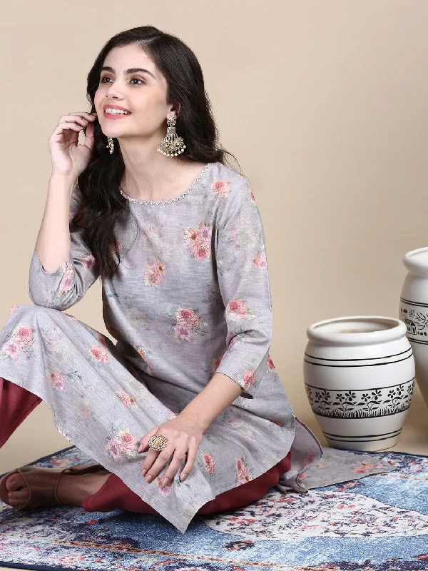 Women Solid Grey Straight Kurta Set-DW-4389-Grey