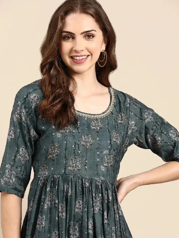 Women's Teal Printed Kurta Set-SKC-1006-Teal