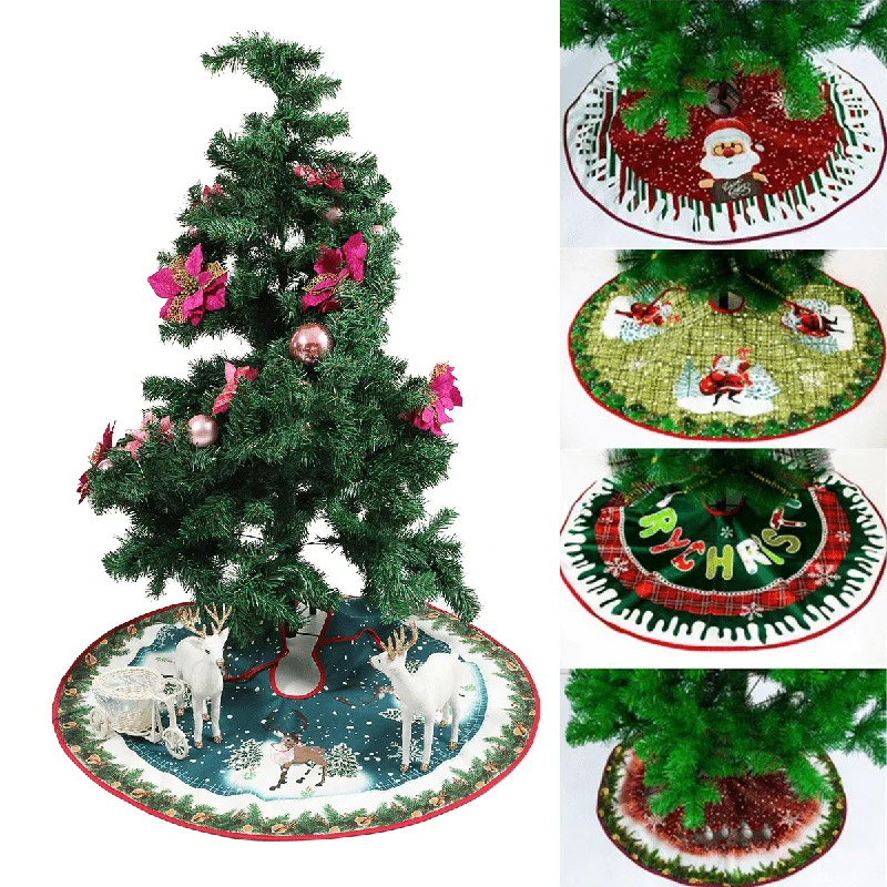 90Cm Christmas Santa Tree Skirts Ornament Dress Mat Border Party Decorations