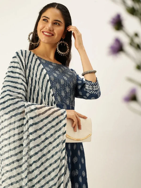 Women's Blue Printed Kurta Sets-FS-1133-Blue