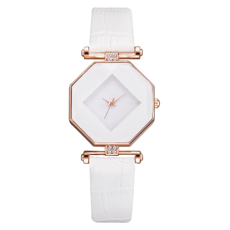 Fahion Diamond Mirror Watch Ladies Dress Ultra-Thin Leather Women Quartz Watch