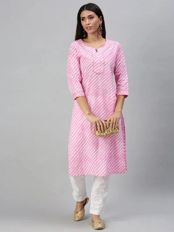 Women's Pink & White Striped Kurta Sets-JC26-Pink-White