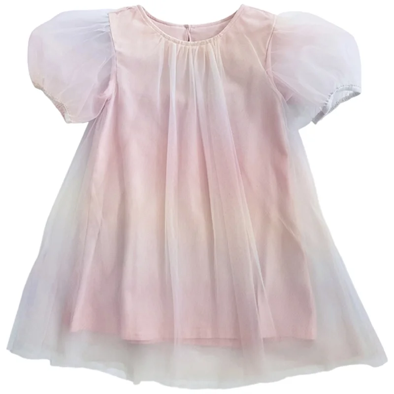 Dolly by Le Petit Tom Unicorn Rainbow Puff Tulle Dress Rainbow Pastel