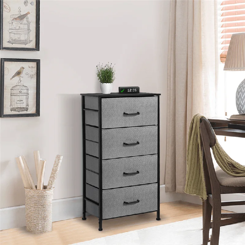 Dresser for Bedroom, Kingso 4 Dressers & Chests of Drawers, Long Dresser Organizer for Children, Tall Skinny Dresser for Kids, Dark Grey