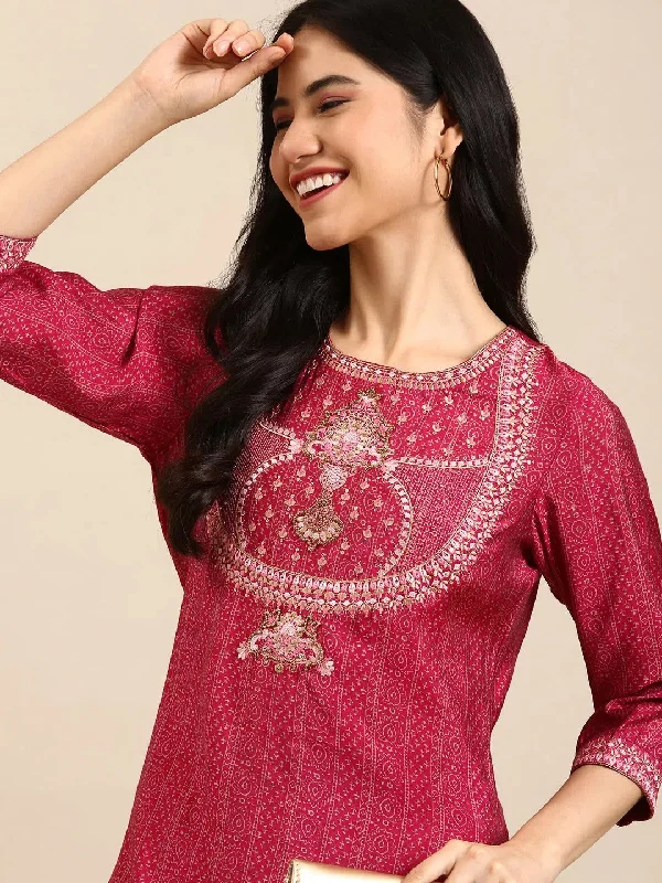 Women's Pink Printed Kurta Set-GW-3111-Pink