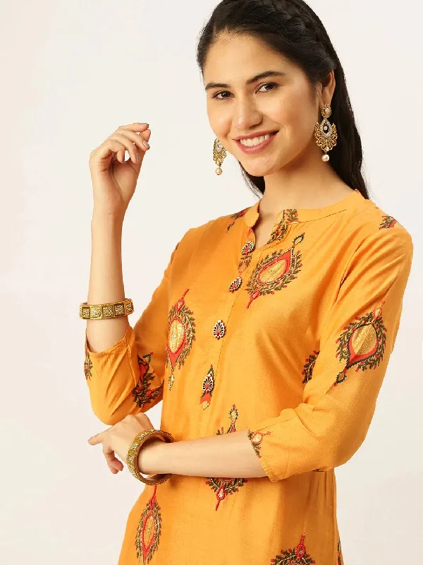 Women's Orange Printed Kurta Sets-FS-1525-Orange