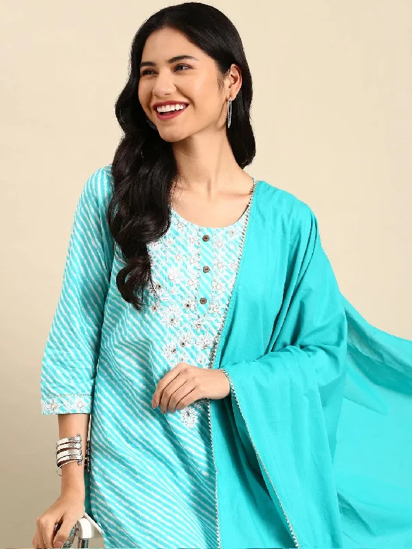 Women's Turquoise Blue Tie Dye Kurta Set-GW-214-Turquoiseblue