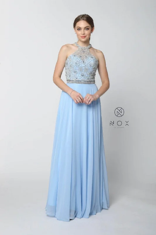 Long High Neck Jeweled Prom Dress