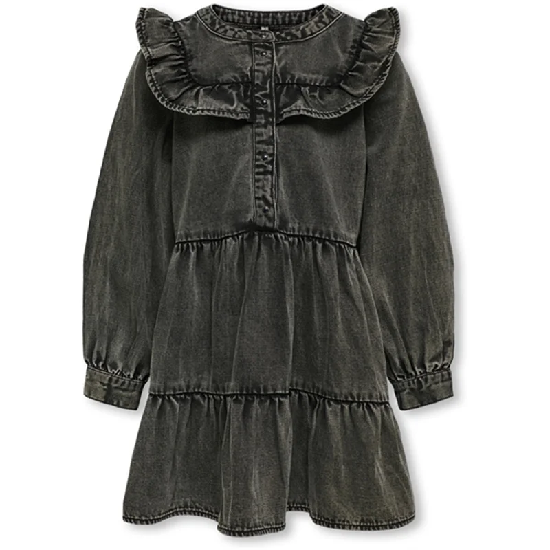 Kids ONLY Washed Black Shelly Frill Denim Dress