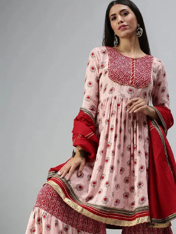 Women's Peach Printed Kurta Sets-FS2349-Peach