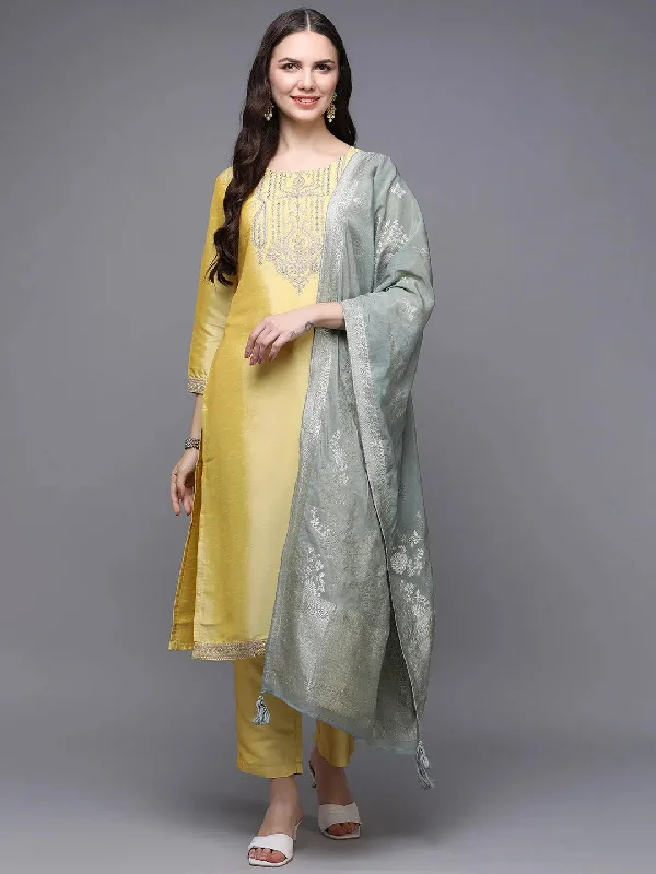 Poly Silk Embroidered Kurta Trouser With Dupatta