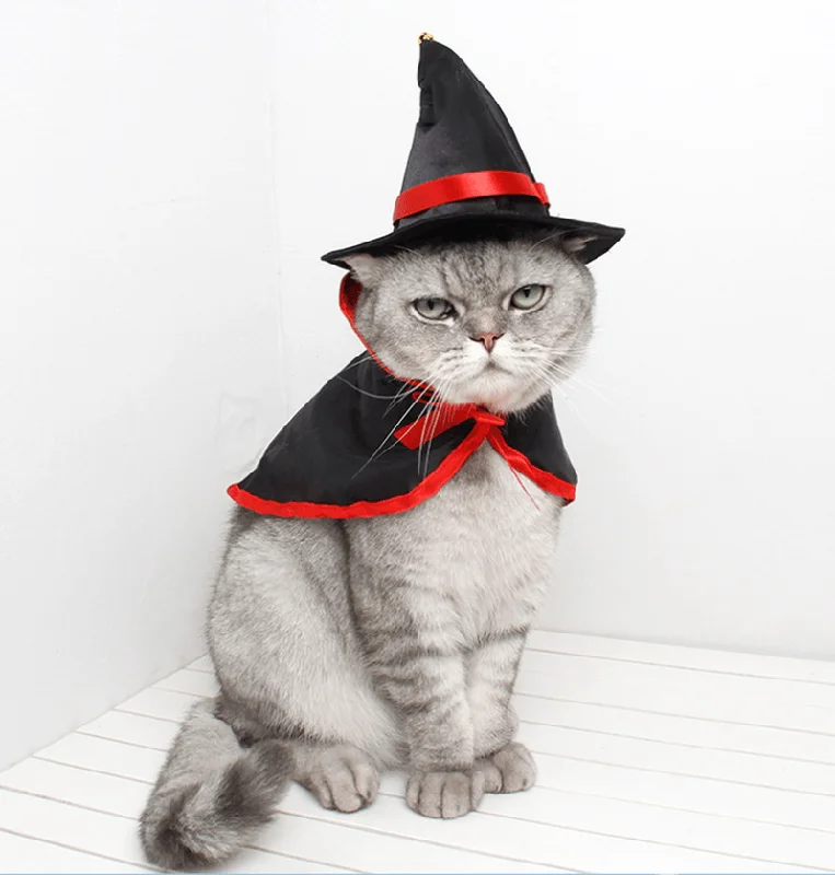 Halloween Costume Pet Cat Small Dog Vampire Hat Cape Cloak Halloween Cosplay Fancy Dress Costume for Pet Decor