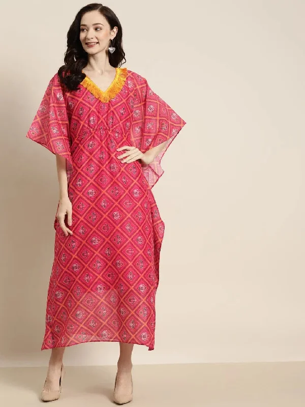 Women Pink Patola Kaftan With Slip