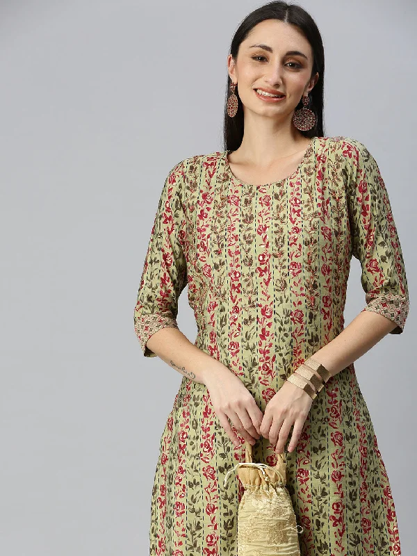 Women Straight Lime Green Printed Kurta and Trousers-SKC3196-Limegreen