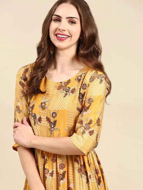 Women's Mustard Printed Kurta Set-SKC-1020-Mustard