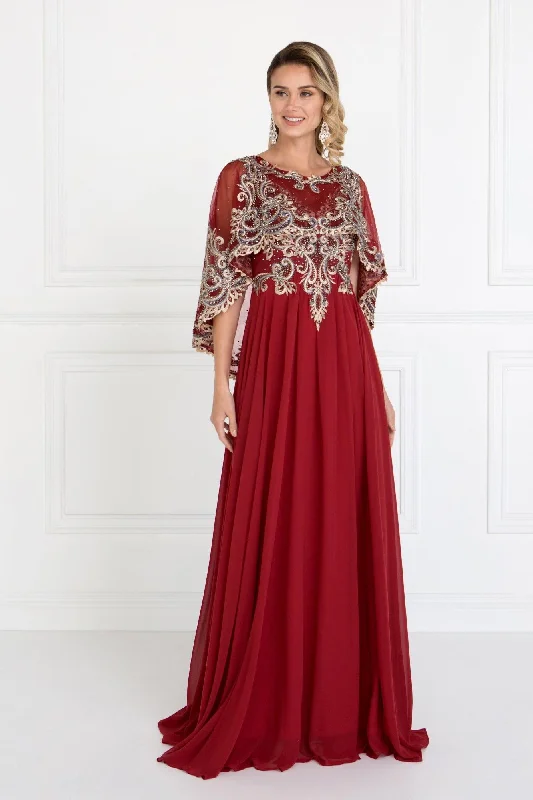 Long Formal Cape Sleeves Dress