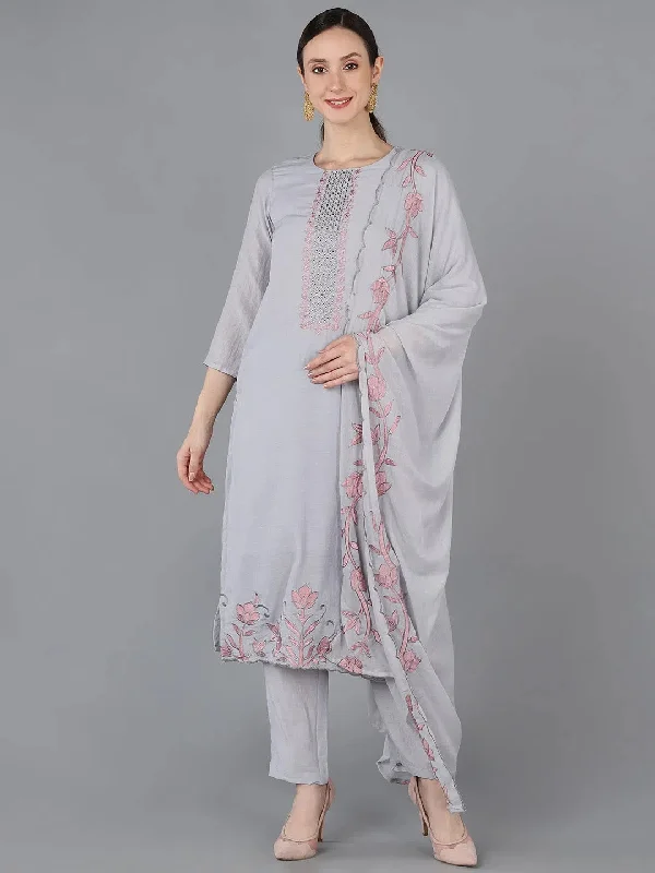 Ahika Women Silk Blend Embroidered Kurta Trousers-PKSKD1493A_XS