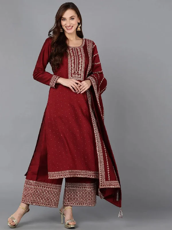 Ahika Women Silk Blend Embroidered Kurta Palazzos-PKSKD1860_XS