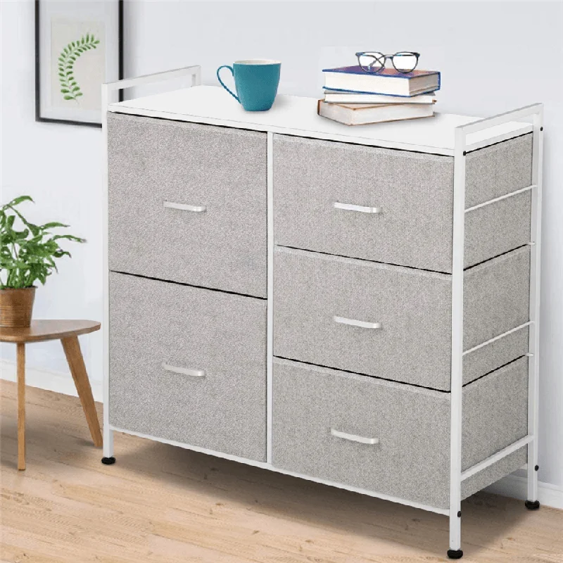 Kingso Side Dresser for Bedroom Kids Chest of Drawer with Storage, Cubby Fabric Storage Bins, Tall Drawer Organizer, Closet Dresser for Living Room Nursery Toddler Room, Light Gray