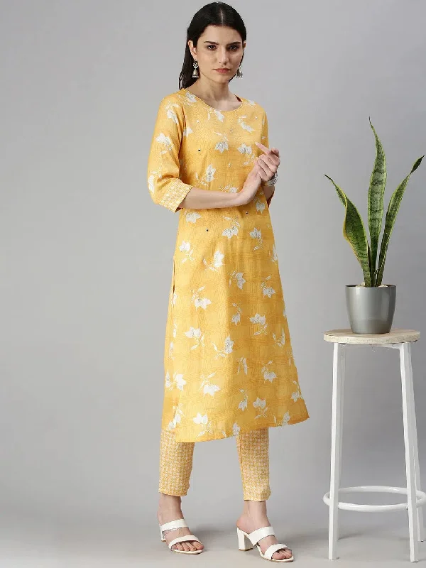 Women's Yellow Printed Kurta Sets-SKC3162-Yellow