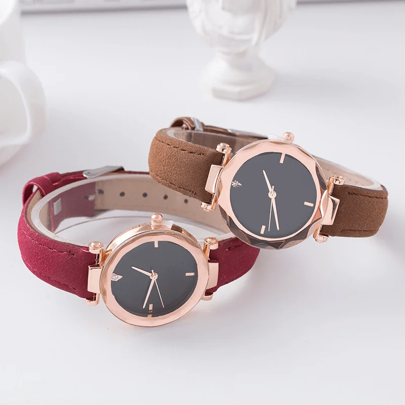 Leather Strap Ladies Crystal Dress Women Quartz Watch