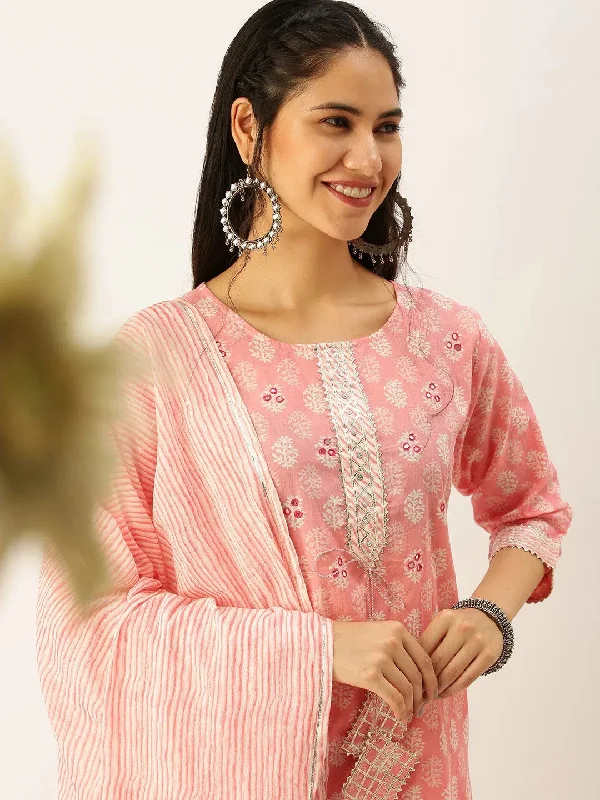 Women's Pink Printed Kurta Sets-JC-43-Pink