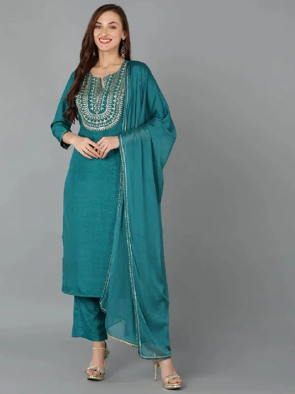 Ahika Women Silk Blend Yoke Design Solid-PKSKD1788_XS