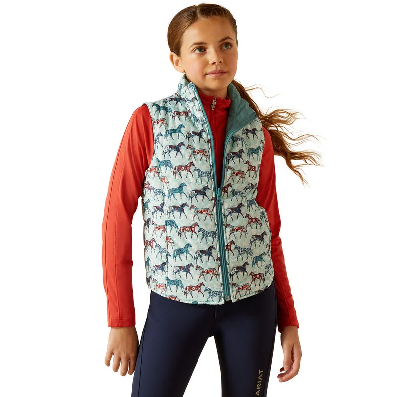 Ariat Youth Bella Reversible Insulated Vest, Painted Ponies|Brittany Blue