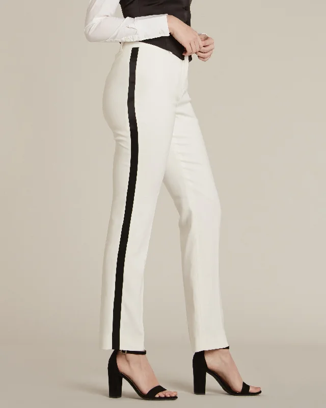 Pearl White & Black Slim Fit Tuxedo Pants