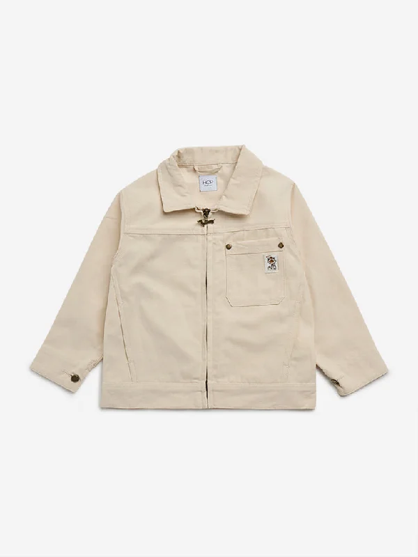 HOP Kids Beige Solid Cotton Jacket