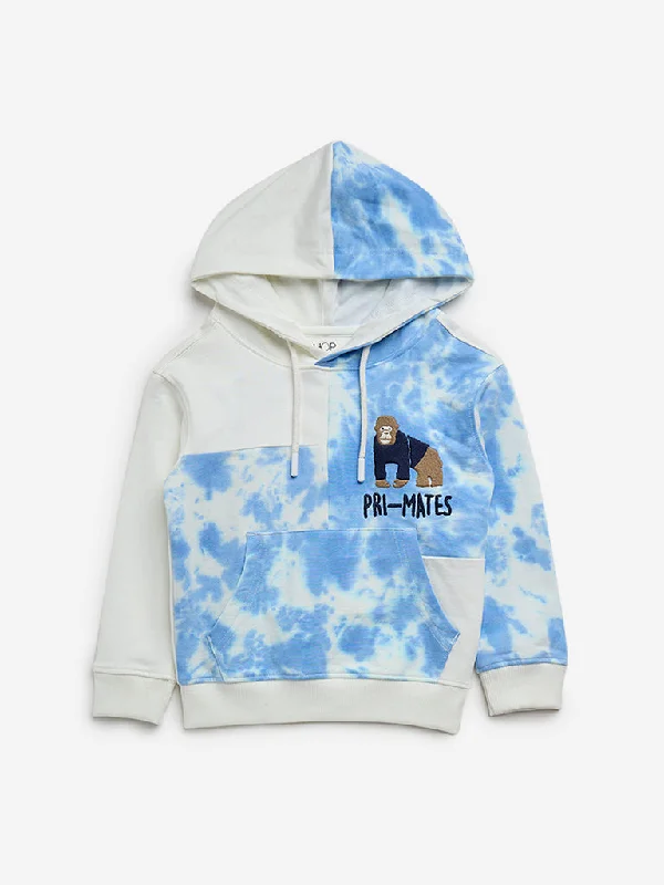 HOP Kids Blue Tie-Dye Printed Cotton Hoodie