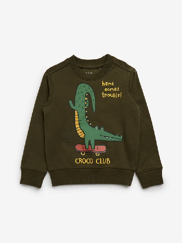 HOP Kids Olive Animal Printed Sweatshirt