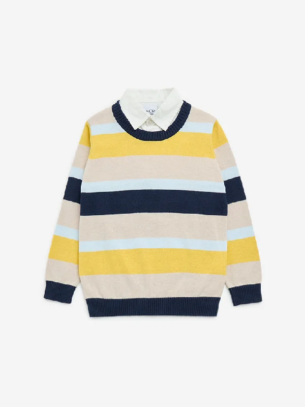 HOP Kids Yellow Striped Cotton Sweatshirt