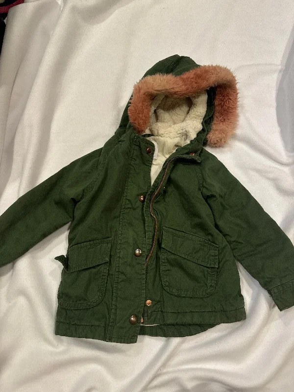 Old Navy Hunter Green Jacket with Fleece Lined Hood Removable Pink Fur 4T