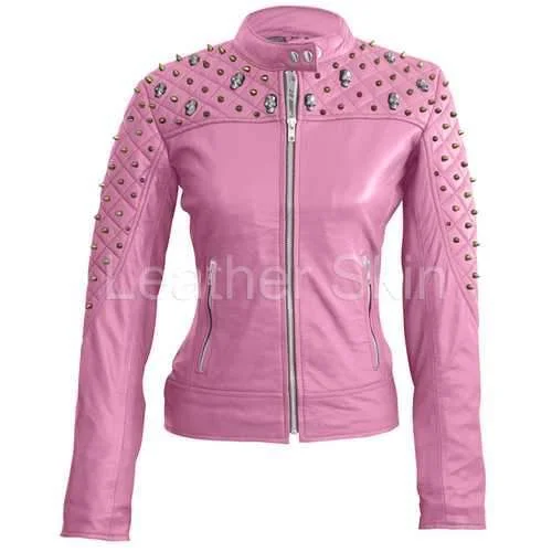 Women Pink Leather Jacket