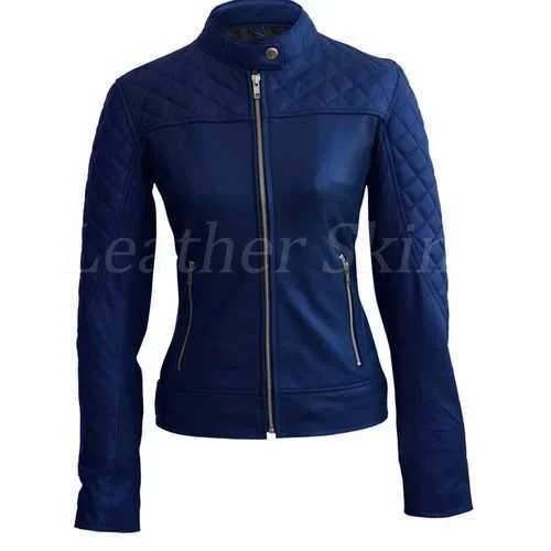 Women Blue Leather Jacket