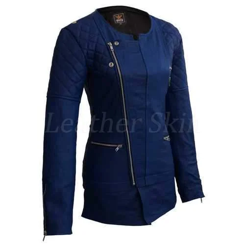 Women Blue Leather Jacket