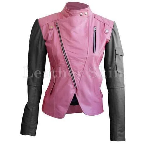 Women Pink Leather Jacket