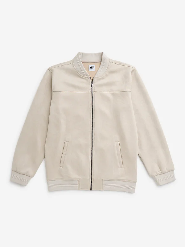 Y&F Kids Beige Faux-Suede Bomber Jacket