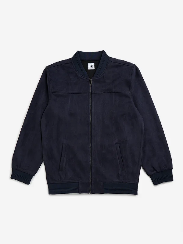 Y&F Kids Navy Faux-Suede Bomber Jacket