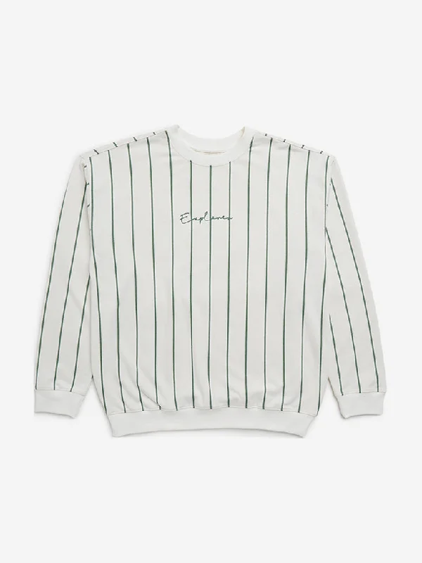 Y&F Kids Off-White Stripe Patterned Sweatshirt